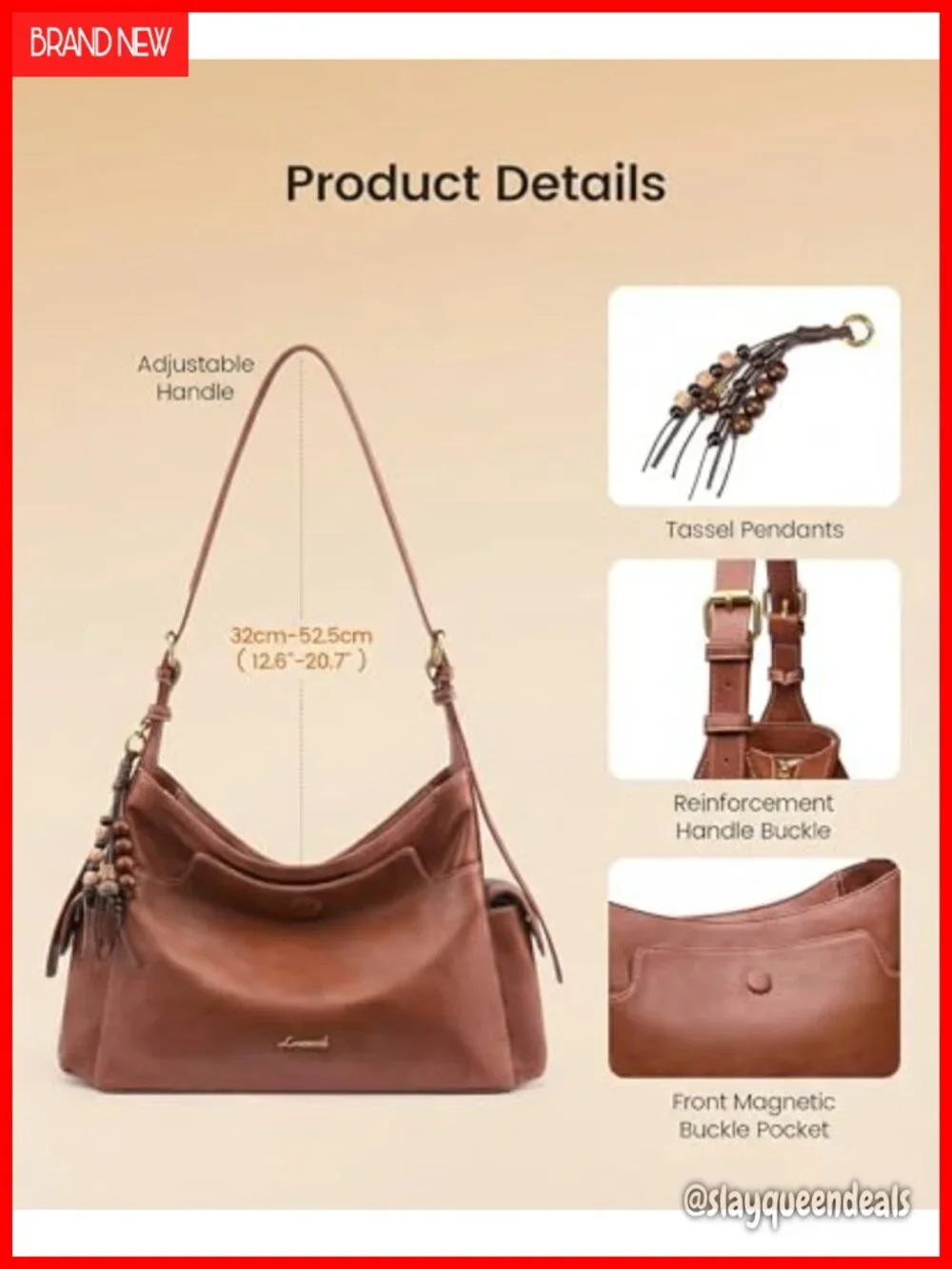 Soft Faux Leather Hobo Crossbody Purse Tassel Charm Everyday Bag